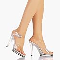5 Inch Sexy High Heel Shoes Womens Slip On Shoes Mini Platform Slide Shoes White Leather CLEARANCE