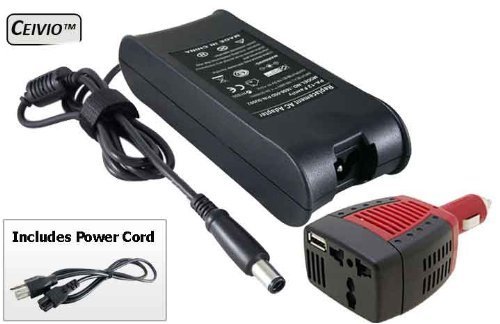 Ceivio(TM) 12V DC to 110V-220V AC Power Inverter with 5V USB Adapter + 65W Laptop AC Adapter Battery Charger with Cord for Dell Inspiron 1401, 1410, 1420. Replaces PA-12, 5U092