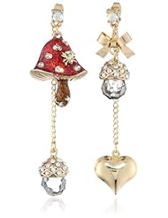 Betsey Johnson "Enchanted Forest" Mushroom and Heart Mismatch Drop Earrings