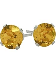 0.80Ct. Genuine 4mm Round Citrine 14 Karat White Gold Stud Earrings for Girls