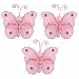 3 Pink Mini Wire Bead Butterfly nylon hanging ceiling wall baby nursery room wedding decor by Bugs-n-Blooms