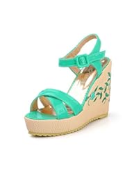 Shoes: Vouge009 Womens Open Toe High Heel Wedge Platform Patent Leather Micro Fiber Solid Sandals, Green, 39