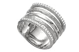 14K White Gold Hand-Crafted Matte-Finish Designer Ring, Enhanced with Pave Set Diamonds.