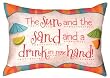 The Sun and the Sand and a Drink in the Hand Reversible Indoor/Outdoor Weather Resistant Fabric Pillows (Set of two 18x13 inch)