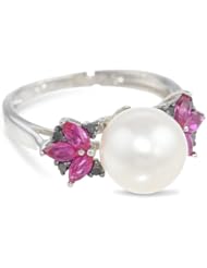 10K White Gold 9 - 9.5mm Freshwater Cultured Pearl and Black (0.06 cttw, I2-I3 Clarity) Diamond Ring
