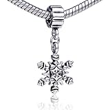 Pandora Style Bead Dangle Snowflake Pattern European Charm Plated Bead Fits P...