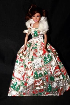 Silver Christmas Barbie Sized Doll Gown