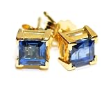 Emerald Cut Sapphire Stud Earring, 18k Yellow Gold (T.w 1.30)