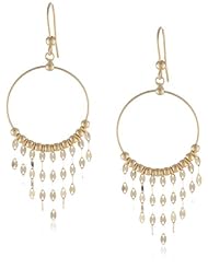 14k Yellow Gold Italian Dangle Hoop Multi-Mirror Chain Earrings