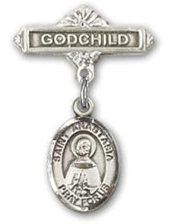 Sterling Silver Baby Badge with St. Anastasia Charm and Godchild Badge Pin