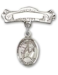 Sterling Silver Baby Badge with St. Edwin Charm and Arched Polished Badge Pin