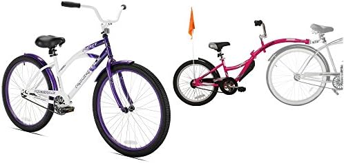 KENT BICYCLES Kent Rockvale Women039;s Cruiser Bike, 26-Inch Bundle with WeeRide Co Pilot Tagalong Trailer Bike - Pink, 20 Inch
