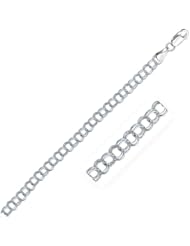 5.0 mm 14K White Gold Solid Double Link Charm Bracelet