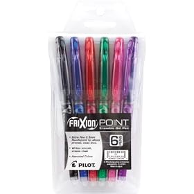 Pilot FriXion Point Erasable Gel Pens, Extra Fine Point, 6-Pack Pouch, Assorted Colors, Black/Blue/Red/Green/Pink/Purple (46524)