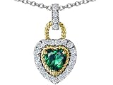 1.25 cts 925 Two Tone Sterling Silver and Created Heart Shaped Emerald Pendant