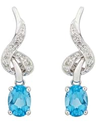 14k White Gold 2.06ct Sparking Cool Diamond & Oval Blue Topaz Dangle Earrings