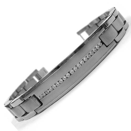12MM Titanium ID Bracelet with Cubic Zirconia 8.5