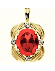 18K Yellow Gold Oval Cut Chatham Created Ruby and Diamond Pendant -- LIFETIME WARRANTY