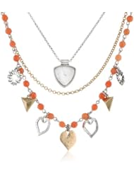 Lucky Brand "Pyramid & Hearts" Triple Layer Heart Necklace, 17.5"