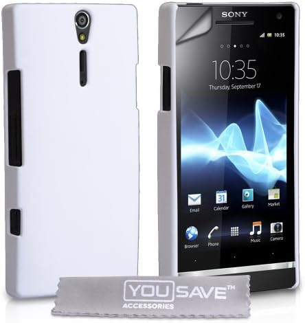 White Hard Hybrid Back Case Cover For The Sony Ericsson Xperia S LT26i With Screen Protector Film And Grey Micro-Fibre Polishing Cloth