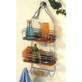 TEAK wood hanging SHOWER CADDY bath organizer shelf NEW