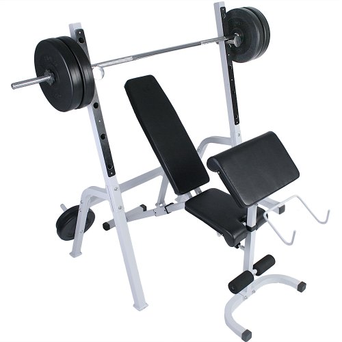 Weight Bench with Separate 5-position Adjustable Barbell Rack for Gym Fitness Training