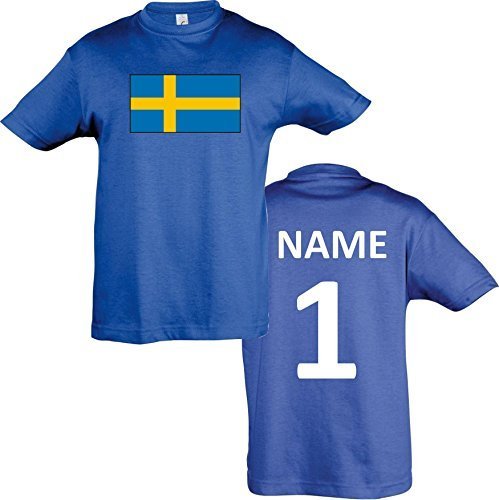 Kids T-Shirt Schweden Sweden Ländershirt mit Wunschnamen und Nummer diverse Farben, Farbe royal, Größe 128