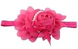 ANKKO Girls Chiffon Pearl Headband Baby Rose Bow Hairband (rose red)