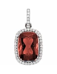 14K White Gold Antique Cushion Cut Mozambique Garnet and Diamond Pendant -- LIFETIME WARRANTY