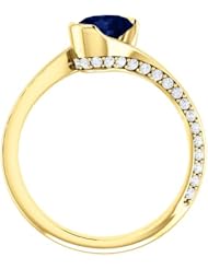 14K Yellow Gold 7.00x5.00mm Oval Cut Chatham Created Sapphire and Diamond Ring -- LIFETIME WARRANTY