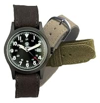 Black Military Watch with 3 Straps Gift Set