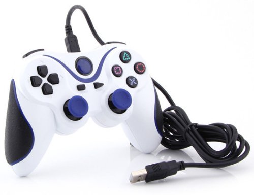 LowClick Unique Design Wired Game Controller for PS3 (Blue & White)