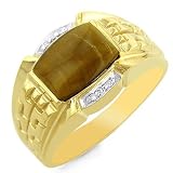 10K Yellow Gold Diamond Accented with Tiger's Eye Men's Ring - Size 10.5