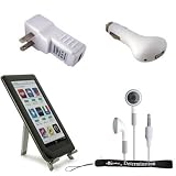 USB Car Charger, USB Wall Home / Travel Charger, Earphones, and USB Data Sync Cable For Nook Color Wireless Reading Device, Wi-Fi, 6" Display Latest Generation + Includes a eBigValue TM Determination Hand Strap PLUS NOW INCLUDES AN ADJUSTABLE STAND ALONE KIT (SILVER)