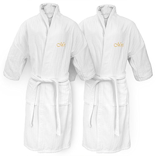 KAUFMAN - "MR" OR "MRS" EMBRIOERED RAILROAD ROBE WHITE (Mr (Gold))