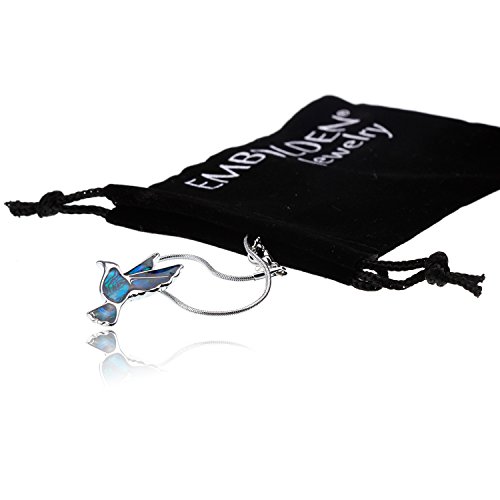 Cute Silver and Blue Green Abalone Paua Hummingbird Pendant Mood Necklace Fashion Jewelry for Women Girls