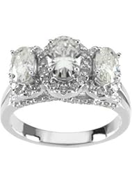 Ann Harrington Jewelry 14k White Gold 3/4 Ct Tw Diamond Semi Mount Antique Style 3 Stone Ring, 7x5 And 6x4 mm Oval Setting