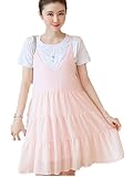 【TPGROWIN】 マタニティ ウェア ワンピース ドレス 2枚セット カジュアル 産前 産後 外出着 妊婦服 ゆったり 夏 全3色 (XL, ピンク)