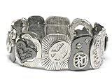 Silver Jet Tone Peace Crystal Heart Stretch Bracelet Fashion Jewelry