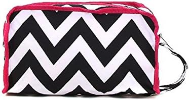 10" Chevron Microfiber Travel Cosmetic Bag (Black/White/Pink)