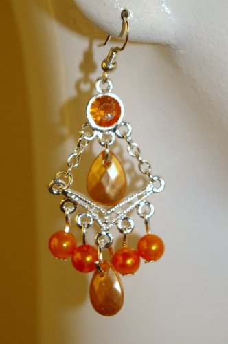 Saka's Silver Toned Acrylic Beads Chandelier Earrings