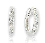 14K White Gold 1/2 In .15 Ct Diamond Huggie Earrings