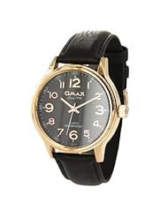 Omax Stainless Steel Watch in Black Leather Straps and Rose Gold Color Case