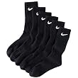 Nike Boy's (Shoe Size 3Y-7Y) Performance Moisture Wicking Crew Socks - 6 Pair, Black-Made in USA