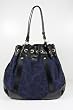 Versace Handbags Navy Blue Fabric and Black Leather DBFC580