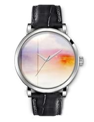 SPRAWL Aanalog Fashion Series Silver Ladies Watches of Genuine Black Leather Strap,Unique Wrist Watch for Women Girls Designed with Outside the window snowing