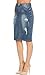 Distressed Stretch Denim High Waisted Knee Length Pencil Skirt