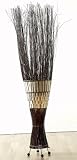 Contemporary Modern Brown and Cream Rattan Umbarella Floor Lamp Light with Beads
