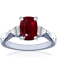 Platinum Cushion Cut Ruby Three Stone Ring