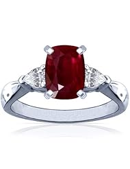 Platinum Cushion Cut Ruby Three Stone Ring